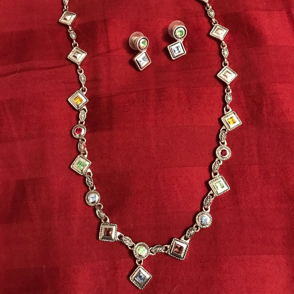 Multi gem stone/silver necklace and earrings